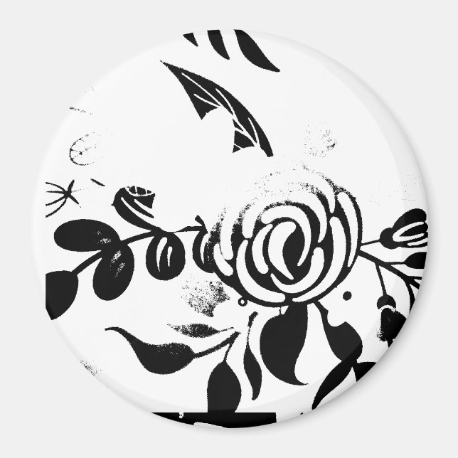 Klassisk svart & vit bleknad blomster 3" magnet (Framsidan)