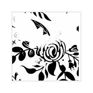 Klassisk svart & vit bleknad blomster gummistempel självfärgande stämpel