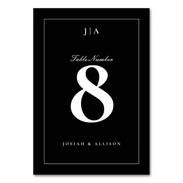 Klassisk svart-vit bröllopsdekor bordsnummer (Framsidan)