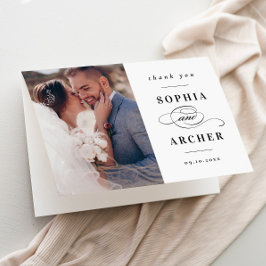 Klassisk svart-vit bröllopsfoto tack kort