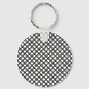 Klassisk svart-vit diagonal gingham-ruta nyckelring