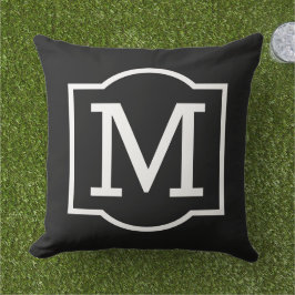 Klassisk Svart Vit Fästemärke Monogram Kudde