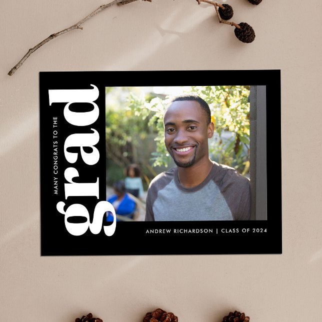 Klassisk svart-vit fotoexamen meddelande vykort (Skapare uppladdad)