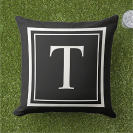 Klassisk svart-vit fyrkantig ram monogram kudde