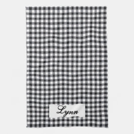 Klassisk svart & vit gingham | Personligt namn Kökshandduk