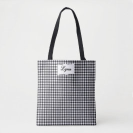 Klassisk svart & vit Gingham | Personligt namn Tygkasse