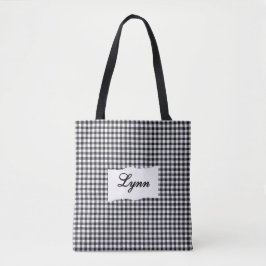 Klassisk svart & vit Gingham | Personligt namn Tygkasse