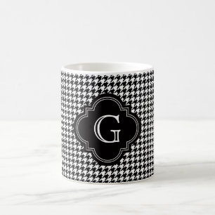 Klassisk svart vit houndstooth med monogram kaffemugg