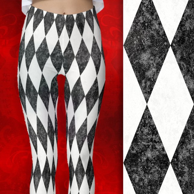 Klassisk svart vit-is Harlequin Diamond Argyle Leggings (Close-up of black/white texturing)