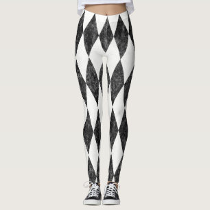 Klassisk svart vit-isvit Harlequin Diamond Argyle Leggings