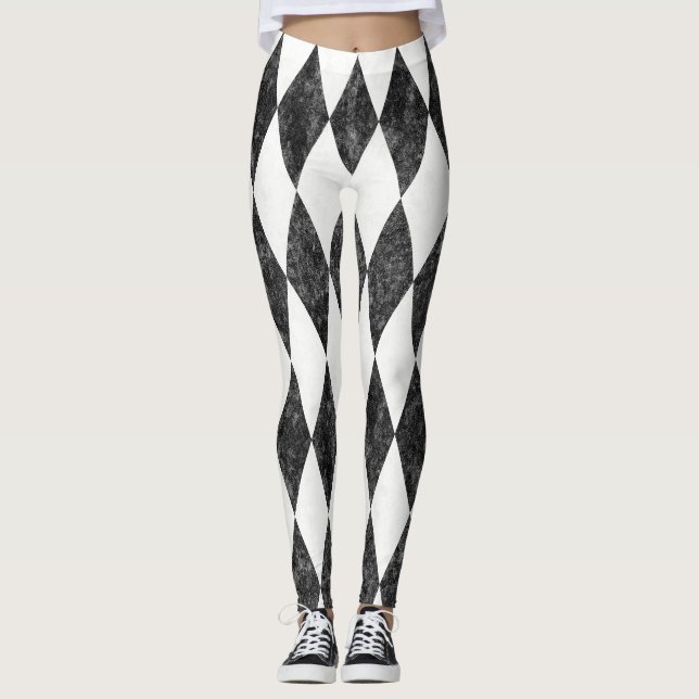 Klassisk svart vit-isvit Harlequin Diamond Argyle Leggings (Framsida)