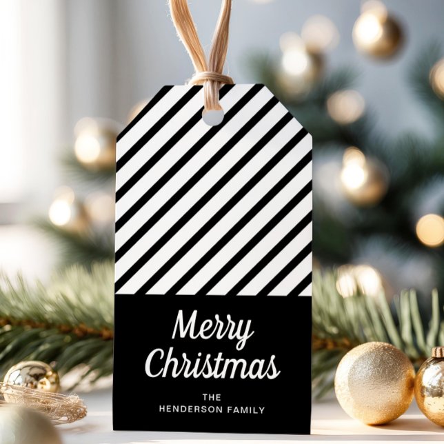 Klassisk svart vit julklapp, Märkre Presentetikett (Classic Black White Christmas Gift Tag)