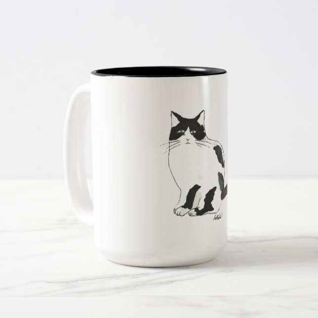 Klassisk svart-vit katt kaffemug Två-Tonad mugg (Framsida vänster)