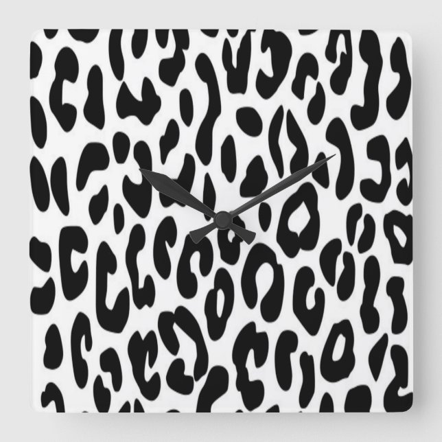Klassisk svart-vit leopard fyrkantig klocka (Framsida)