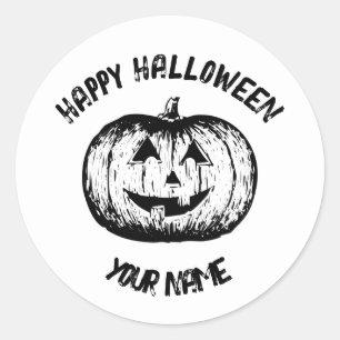 Klassisk svart vit mjölnande Jack-o-lantern Pumpki Runt Klistermärke