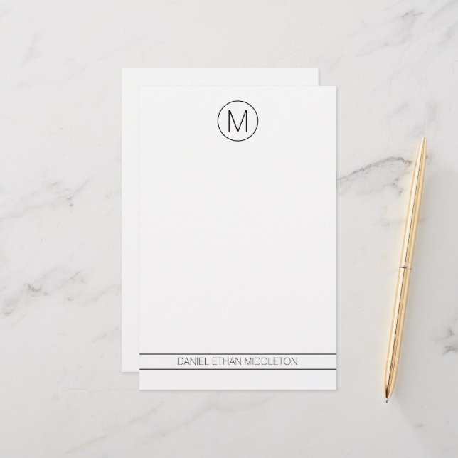 Klassisk svart-vit modern monogram brevpapper (Fram/Back In Situ)