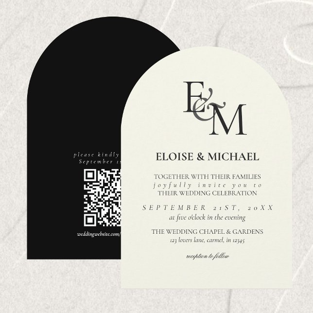 Klassisk svart & vit monogram minimalistisk bröllo inbjudningar (Classic Black & White Monogram Minimalist Wedding Invitation)