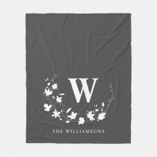 Klassisk svart vit Monogram Namn Blommigt andedräk Fleecefilt