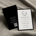 Klassisk svart vit monogram QR-kod Bröllop Inbjudningar<br><div class="desc">Elegant & klassisk löv monogram,  utandningssvart och vit inbjudan till QR-kodbröllop.</div>