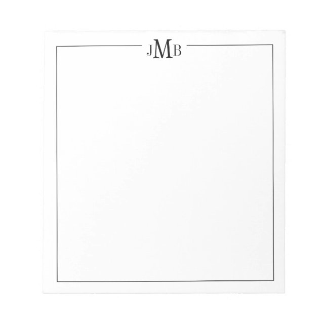 Klassisk, svart & vit monogrammerad  anteckningsblock (Framsida)