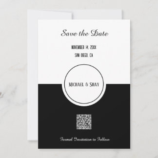Klassisk svart & vit platt kort för Save the Date