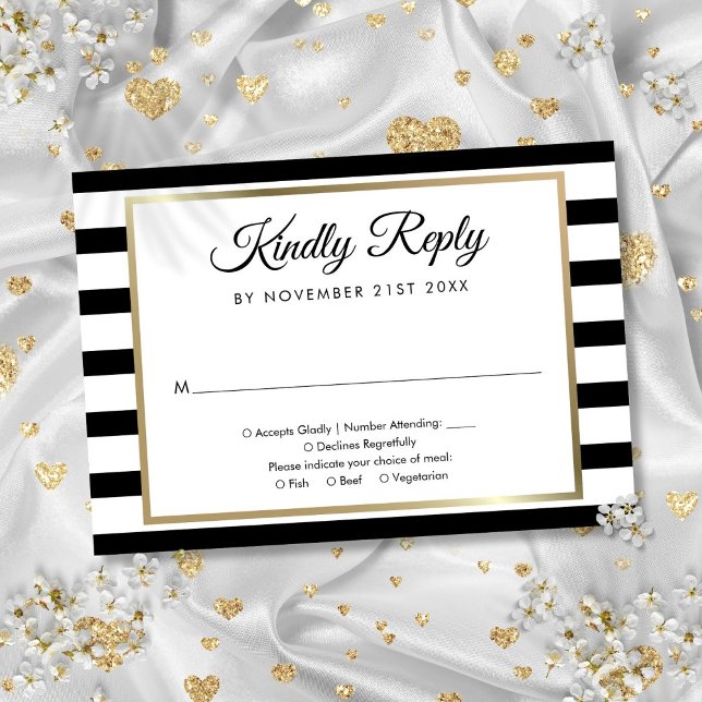Klassisk svart-vit rand OSA kort (Classic Black and White Stripe RSVP Card)