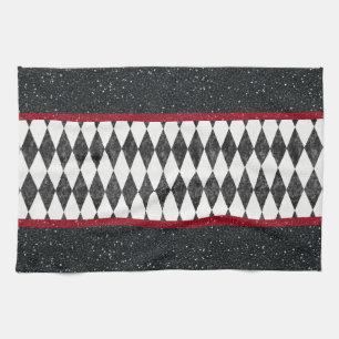Klassisk svart vit röd Harlequin Diamond Argyle Kökshandduk