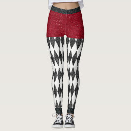 Klassisk svart vit röd Harlequin Diamond Argyle Leggings
