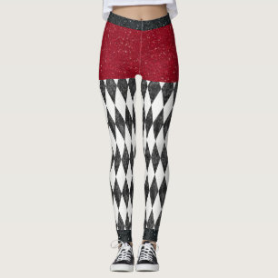 Klassisk svart vit röd Harlequin Diamond Argyle Leggings