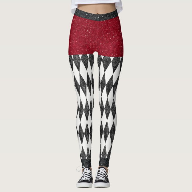 Klassisk svart vit röd Harlequin Diamond Argyle Leggings (Framsida)