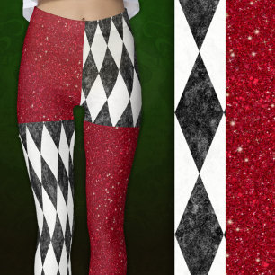 Klassisk svart vit röd Harlequin Diamond Argyle Leggings