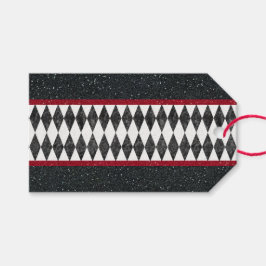 Klassisk svart vit röd Harlequin Diamond Argyle Presentetikett
