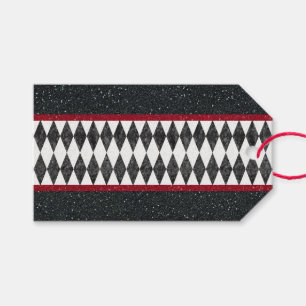 Klassisk svart vit röd Harlequin Diamond Argyle Presentetikett