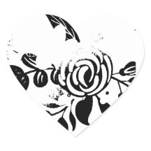 Klassisk svart-vit urblekt blommig hjärtsticker