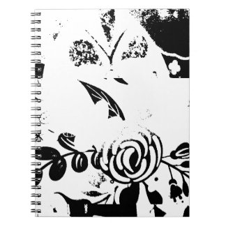 Klassisk svart & vit urblekt blomster spiral antec anteckningsbok