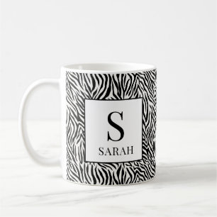 Klassisk svart-vit zebrastreck Monogram Initial Mu Kaffemugg