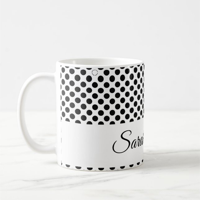 klassisk svartvit polka dots i monogrammet kaffemugg (Vänster)