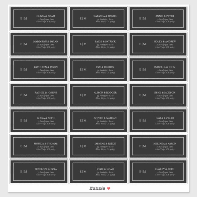 Klassisk svartvitt, monogram gäst Adress Klistermärken (Ark)