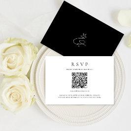 Klassisk svartvitt QR-kod Monogram Bröllop OSA Kort