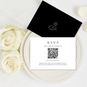 Klassisk svartvitt QR-kod Monogram Bröllop OSA Kort