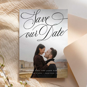 Klassisk svopande kalligrafi spara datumet