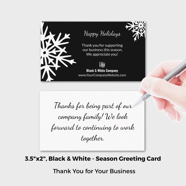 Klassisk Tack för svartvitt (Snowflake Black & Whi Visitkort (Bold Snowflake Black & White Holiday Thank You Business Card; Size: 3.5x2 Inch (US))