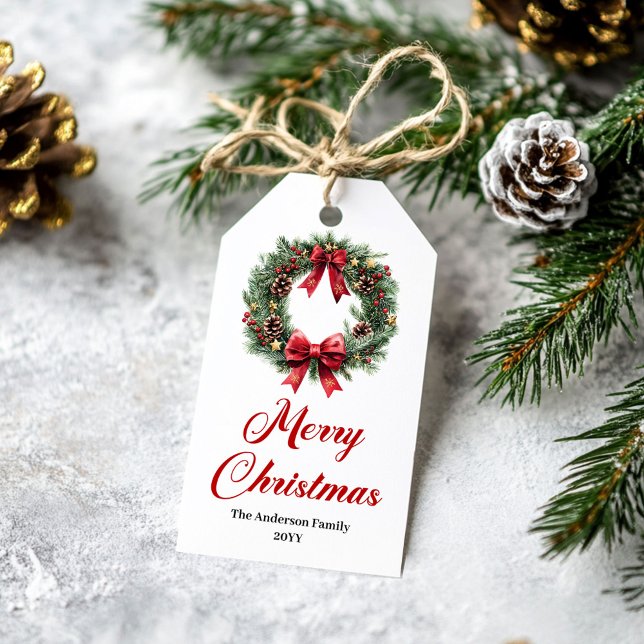 Klassisk tallkrans julklappsetikett presentetikett (Classic Pine Wreath Christmas Gift Label Tag)