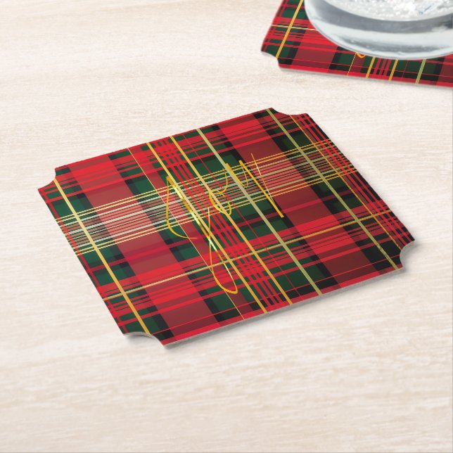 Klassisk tartan "Joy" Calligraphy Decorative Underlägg Papper (Vinklad)