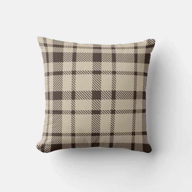 Klassisk Tartan Mönster-Mörk Brown & Taupe Kudde (Framsida)
