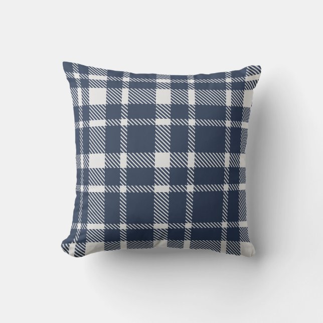 Klassisk Tartan Mönster-Navy & White Kudde (Framsida)