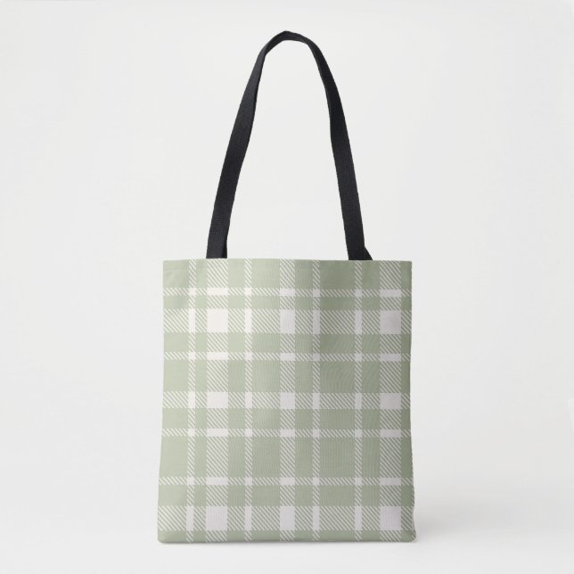 Klassisk Tartan Mönster-Soft Grönt & Ivory Tygkasse (Framsida)
