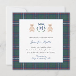 Klassisk Tartan Nallebjörn Vinter Baby Boy Shower Inbjudningar