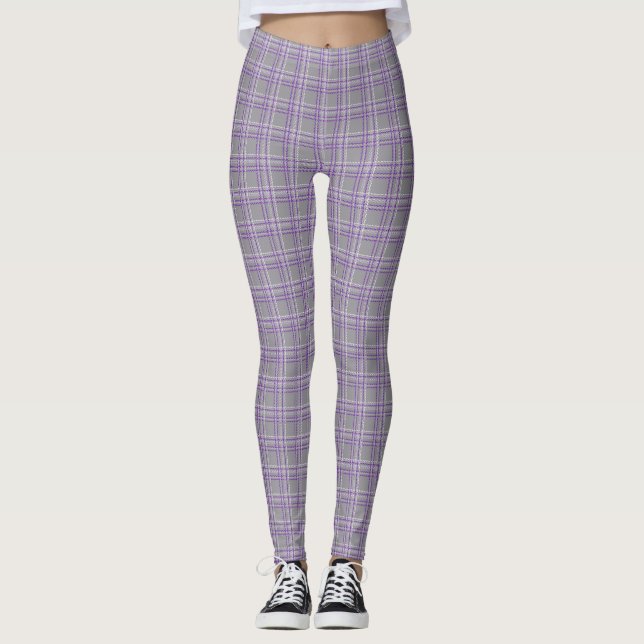 Klassisk tartan plaid. Grått, lilak Leggings (Framsida)