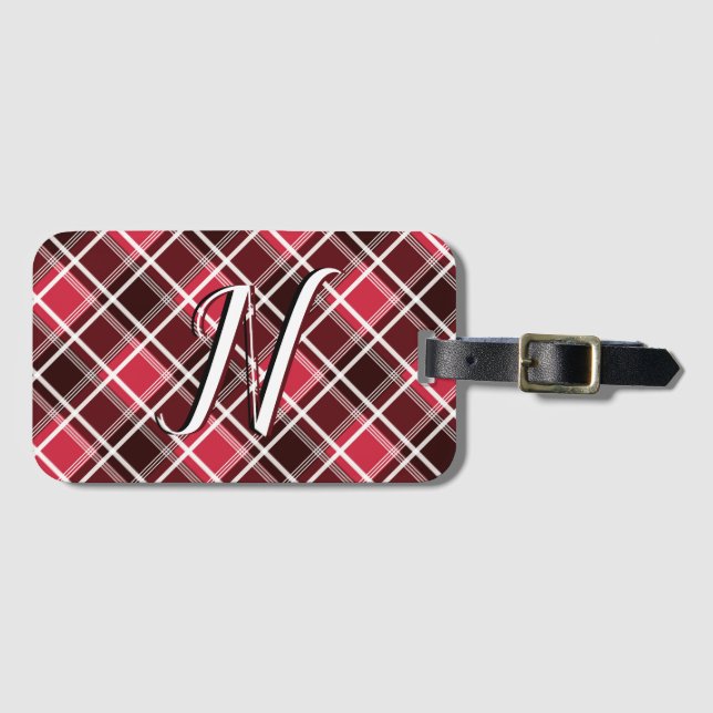 Klassisk Tartan Play Red Black Monogram Anpassning Bagagebricka (Framsida horisontal)